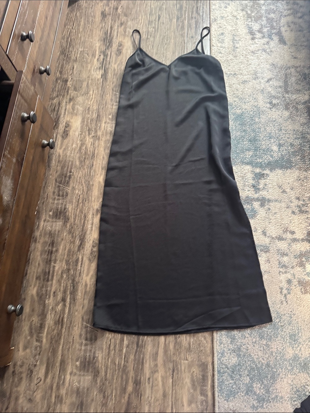 a new day Black Satin Slip Dress with Spaghetti Straps